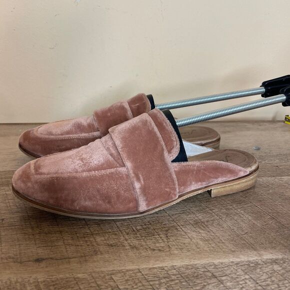 Free People Flats Velvet Slip On Loafer Dusty Pink Slides Mules Size 7 /38 - Picture 2 of 7
